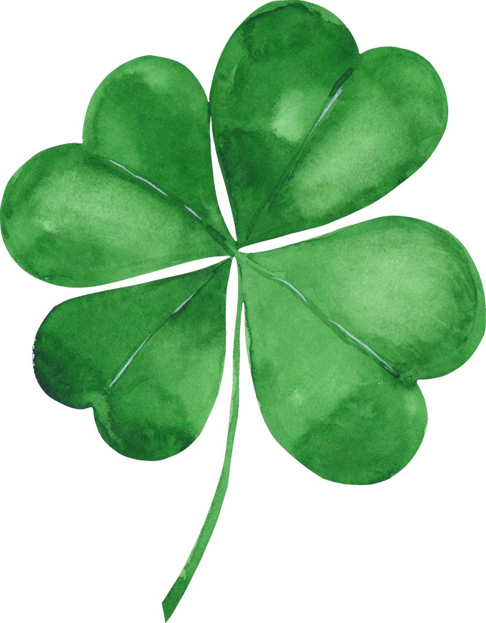 Green clover leaf. Four-leaf clover. Watercolor illustration